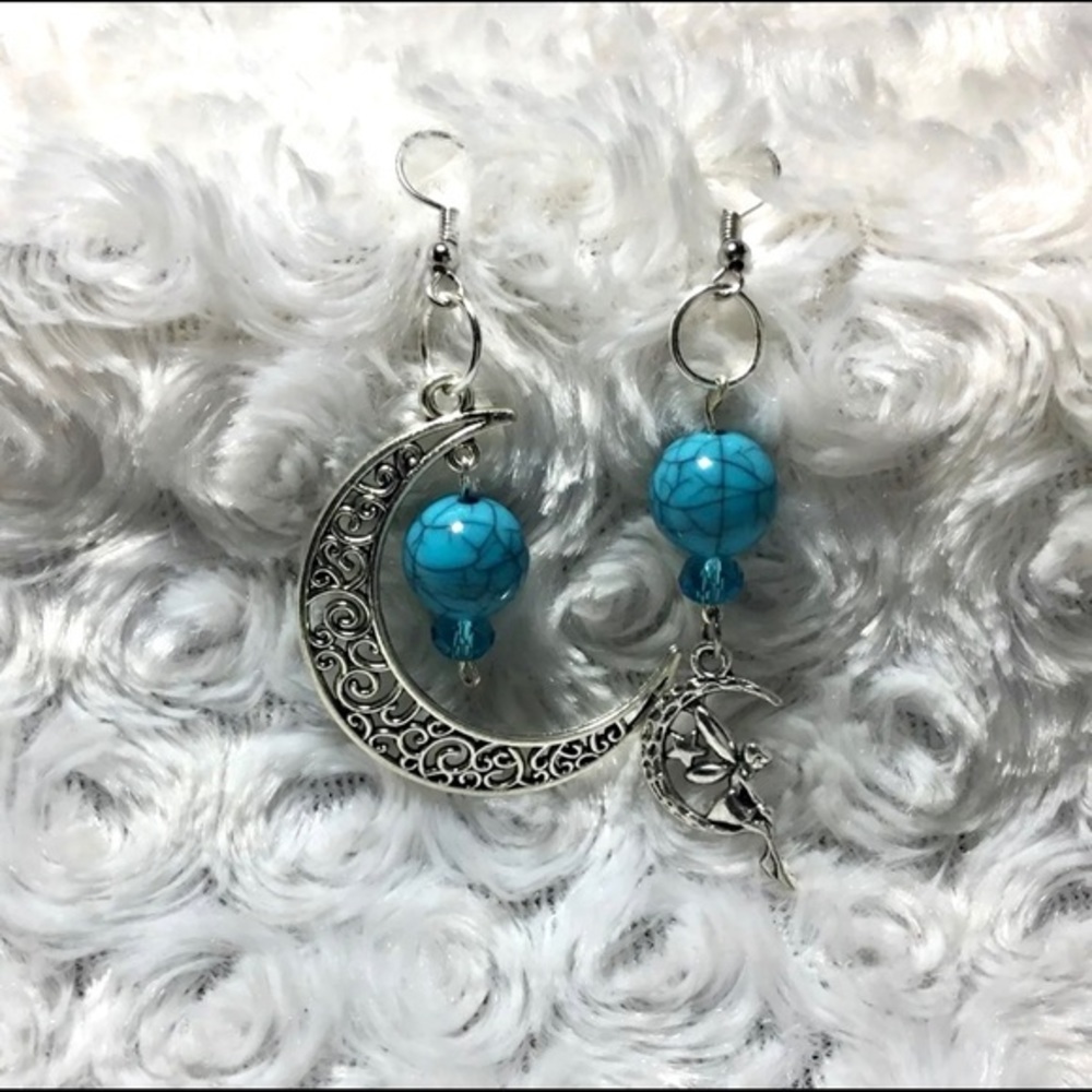 Turquoise Fairy Crescent Moon Earrings